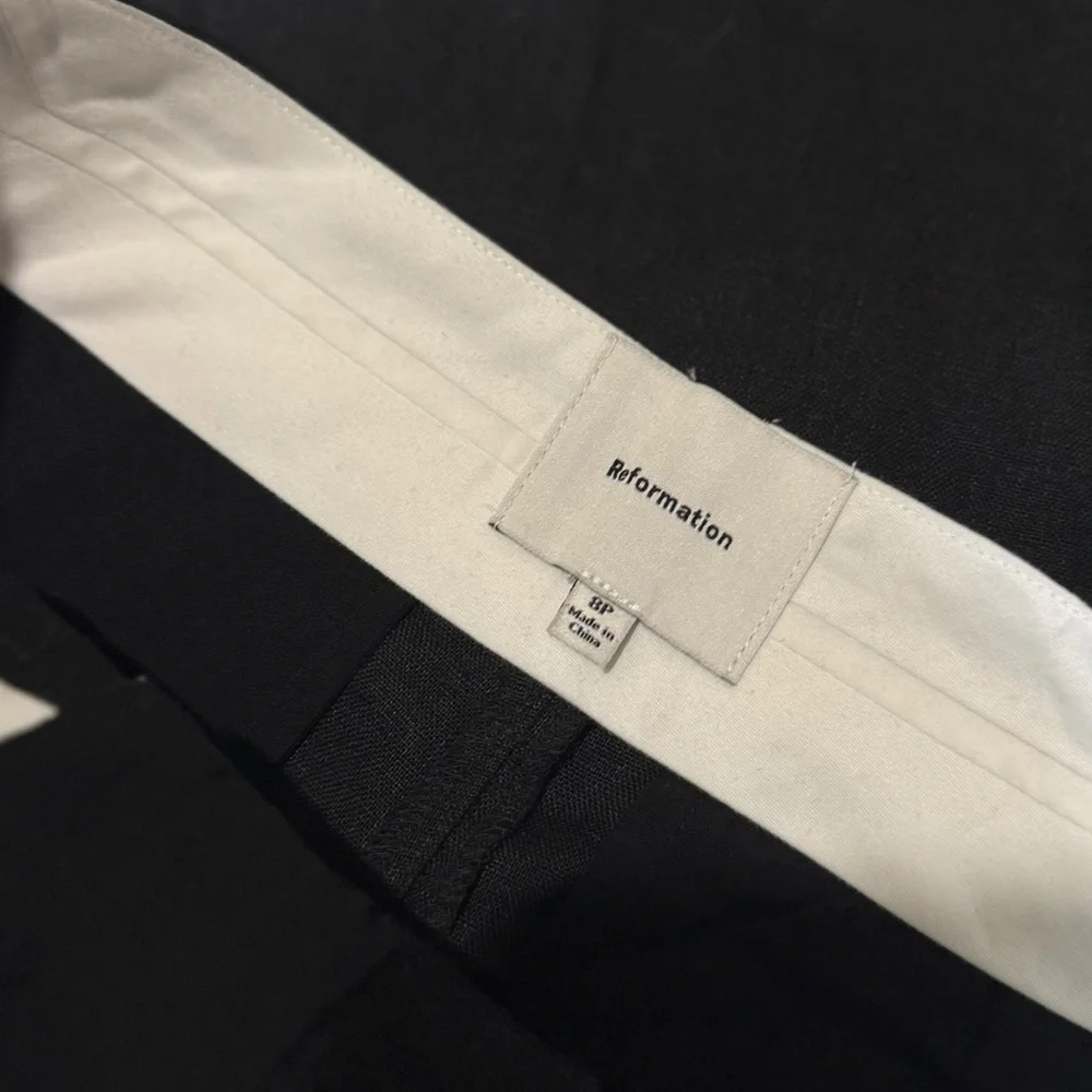 Reformation 'Alex' Black Linen Linen Pant Size  8 Petite 100% Linen